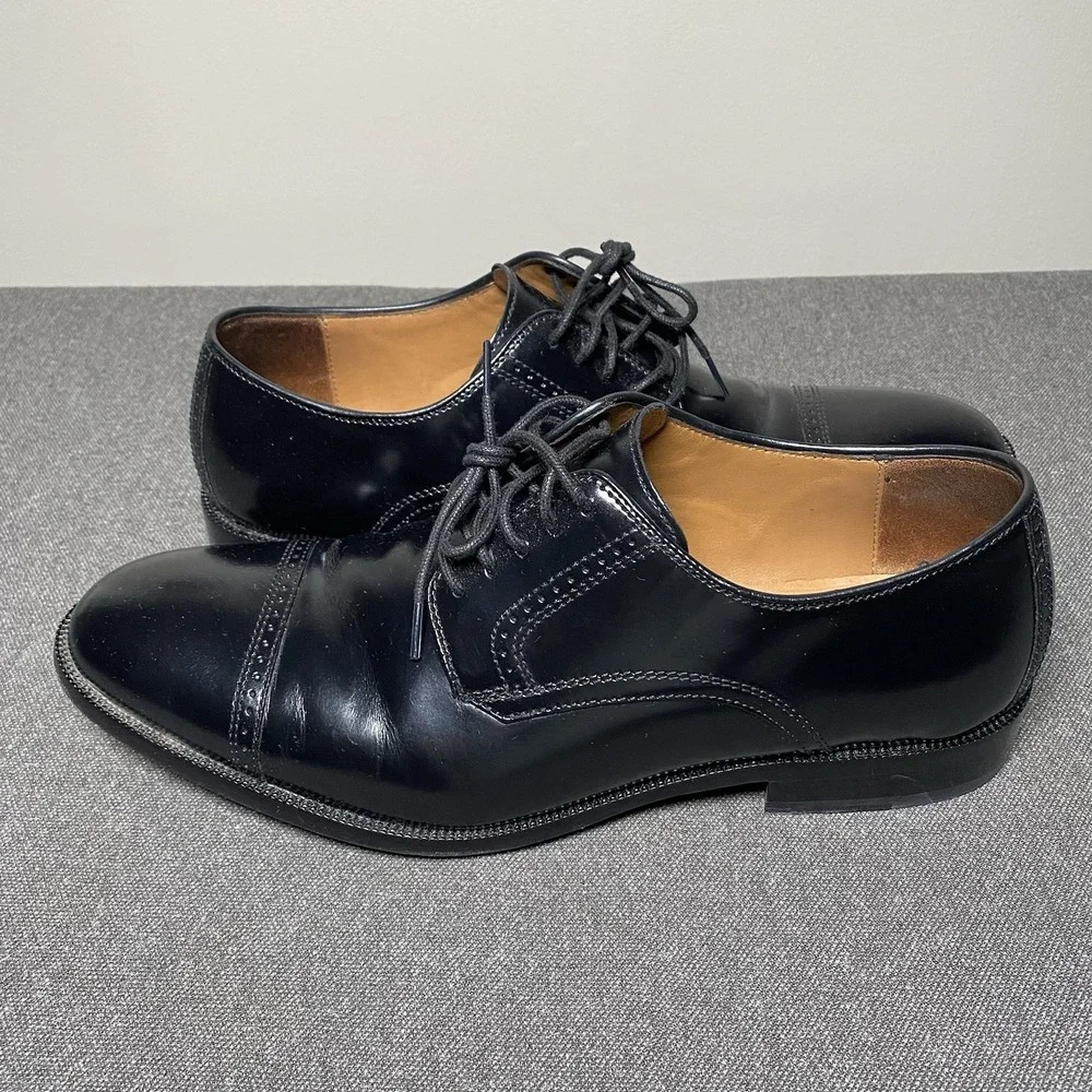 Johnston Murphy Bradford Cap Toe Derby Dress Shoes 10D Sheepskin Black 15-1771